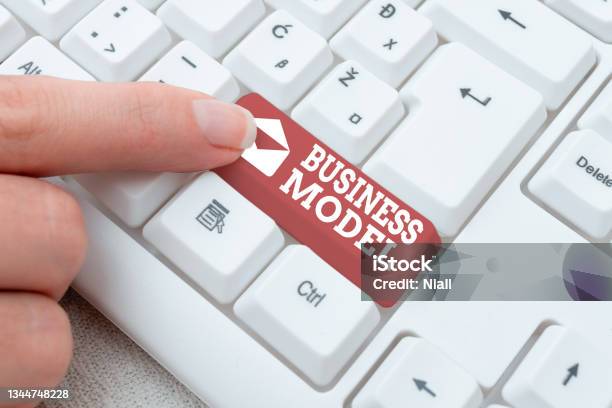 Hand Writing Sign Business Model Business Overview Strategy That A Company Uses To Generate Revenue Or Profit Editing New Story Title Typing Online Presentation Prompter Notes Stock Photo - Download Image Now