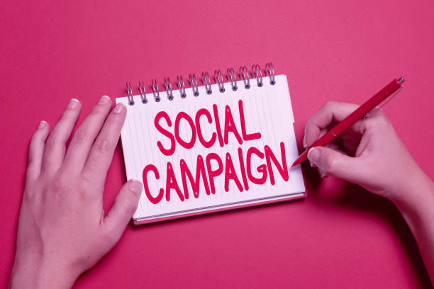 istock Text caption presenting Social Campaign. Conceptual photo use social media platform to improve brand awareness Writing New Ideas Telling Message And Informations Taking Important Notes 1344748304