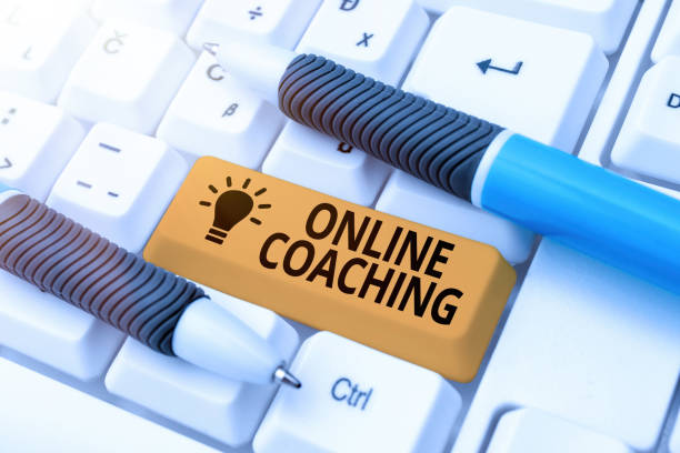 istock Text caption presenting Online Coaching. Business showcase Learning from online and internet with the help of a coach Typing Online Tourist Guidebook, Searching Internet Ideas And Designs 1344748377