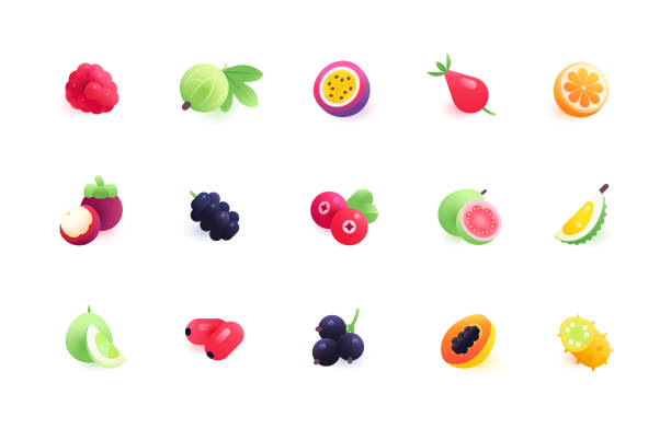 illustrations, cliparts, dessins animés et icônes de icônes vectorielles avec des fruits et des baies - kawani fruit