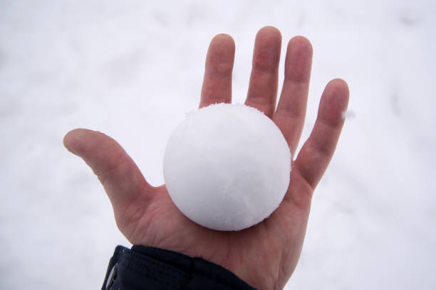 hand holding snowball with white background