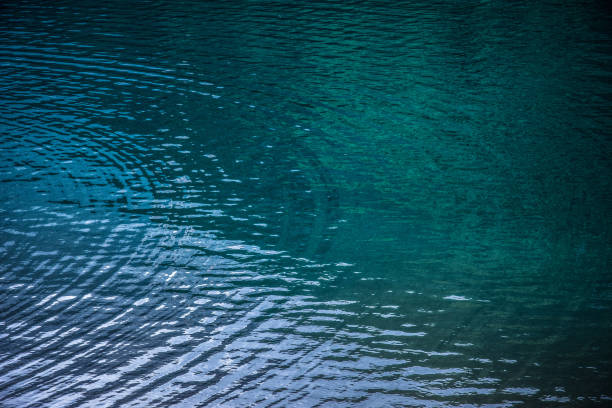 istock Water rings on a blue lake 1344753566