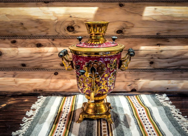 Copper samovar. A Russian kettle works on firewood