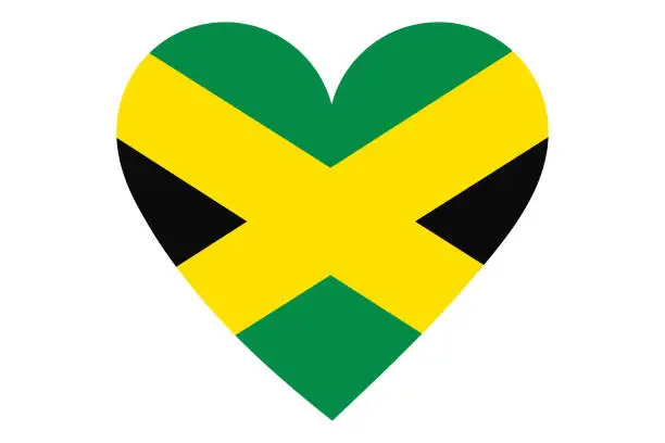 Vector illustration of Heart flag vector of Jamaica on white background.