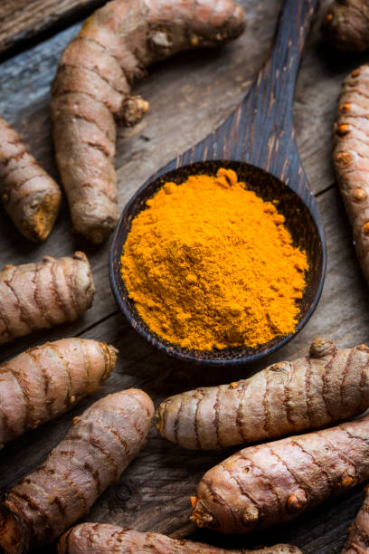istock Curcuma longa, powder and rhizomes 1344757207