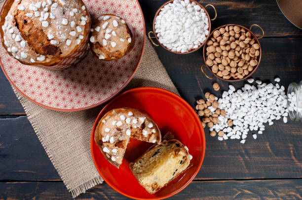 istock Delicious homemade panettone with natural fermentation. Top view 1344757521