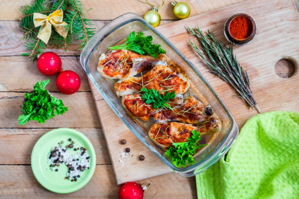 istock Baked chicken chicken drumstick  for Christmas, top view 1344758562