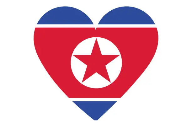 Vector illustration of Heart flag vector of North Korea on white background.