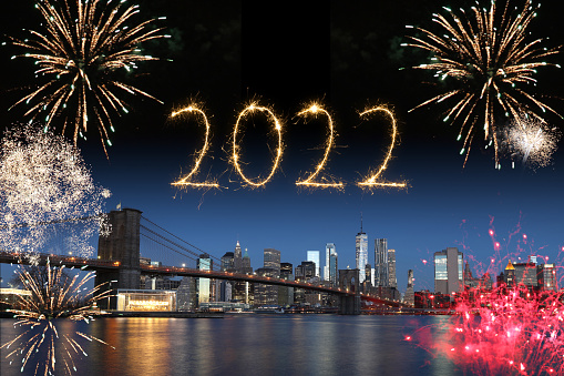New year 2022 fireworks New York Manhattan