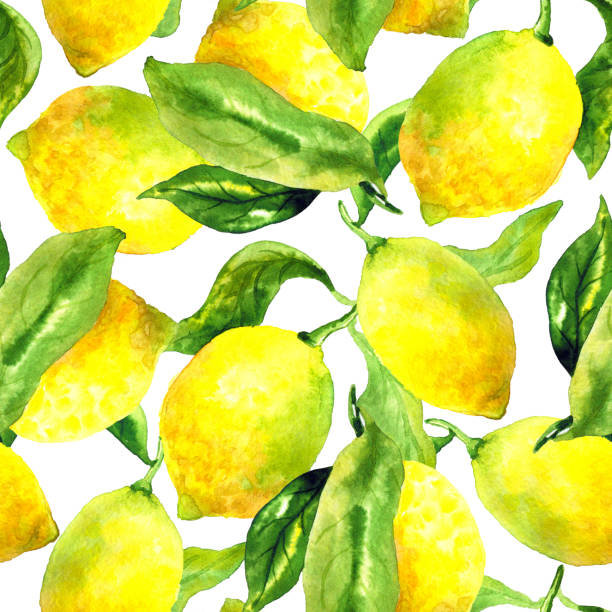 istock Seamless pattern with lemons and leaves. Hand drawn watercolor illustration. Texture for print, fabric, textile, wallpaper. 1344760959