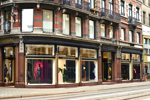 Antwerp Belgium - October 2, 2021:  Hoekhuis in the National street 16 in Antwerp, one of the real estate fashion houses of Dries Van Noten who sold his brand empire to the Spanish clothing brand Puig