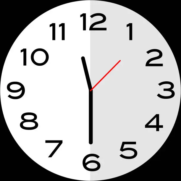 Vector illustration of Half past 11 o'clock or thirthy minutes past eleven o'clock analog clock. Icon design use illustration flat design
