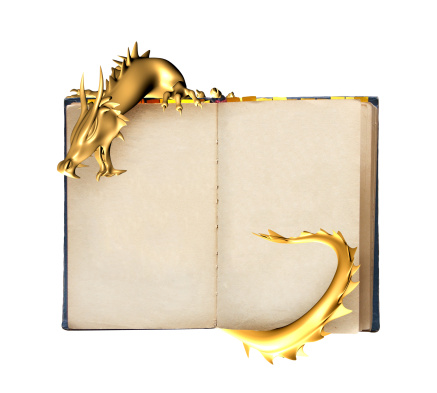 Dragon and old book. Object isolated over white