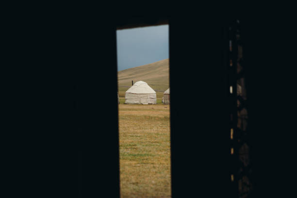 Yurt and bench in Canyon Fairy Tale in sunny spring day