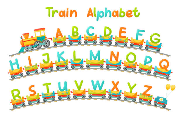 ilustrações de stock, clip art, desenhos animados e ícones de train alphabet for kid in cartoon style. - train steam train sun vector