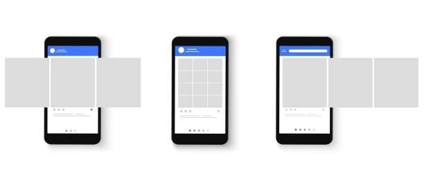 blank template, mock-up page of social media mobile app. post, history. tape of photos. page interface design. vector illustration. - social media stock illustrations