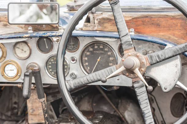 istock vintage vehicle steering wheel and dashboard 1344769735