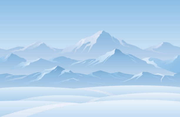 illustrazioni stock, clip art, cartoni animati e icone di tendenza di neve montagna inverno paesaggio sfondo - snow capped mountain peaks
