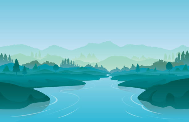 River or Lake Landscape Background Natural Scenery and Environment View river valleys stock illustrations