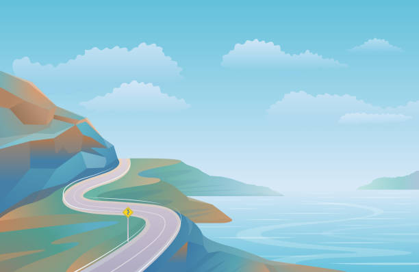 Coastal Road Landscape Background Natural Scenery and Environment View winding road mountain stock illustrations