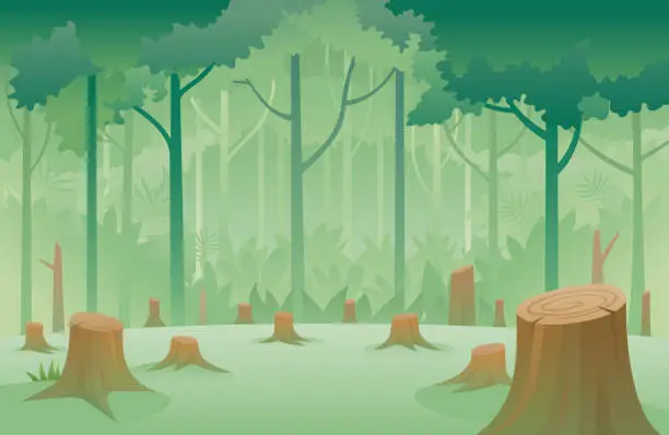 Vector illustration of Trees Stump and Deforestation Background