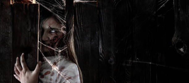 istock Zombie woman costume and makeup for Halloween 1344770879
