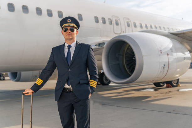 istock Confident pilot smiling in front of big plane 1344771305