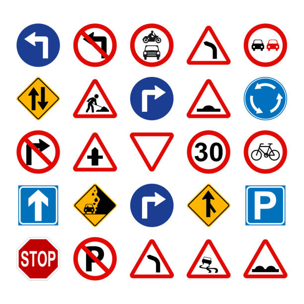 ilustrações, clipart, desenhos animados e ícones de coleta de sinais de trânsito em fundo branco. vetor esp10. - bicycle sign symbol bicycle lane