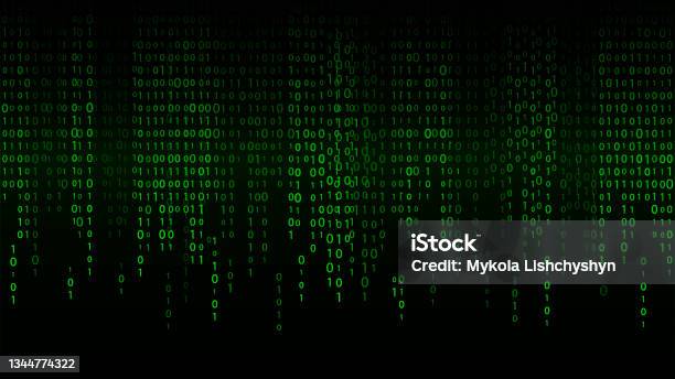 Technology Vector Binary Code Random Falling Digits On Screen Hacked ...