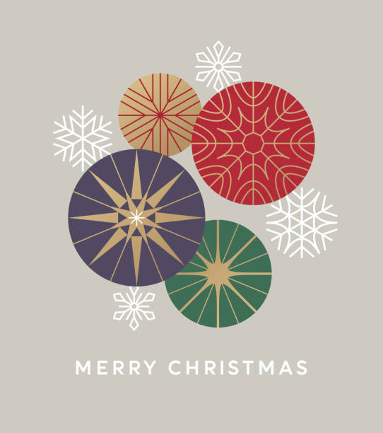 moderne grafische weihnachtskarte - weihnachtskugel stock-grafiken, -clipart, -cartoons und -symbole