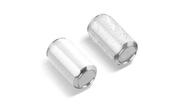 Blank white aluminum 330 ml soda can mockup lying bottom, isolated Blank white aluminum 330 ml soda can mockup lying bottom, isolated, 3d rendering. Empty canned metallic container for lemonade mock up, side view. Clear jar with fizzy pop drink template. can bottom stock pictures, royalty-free photos & images