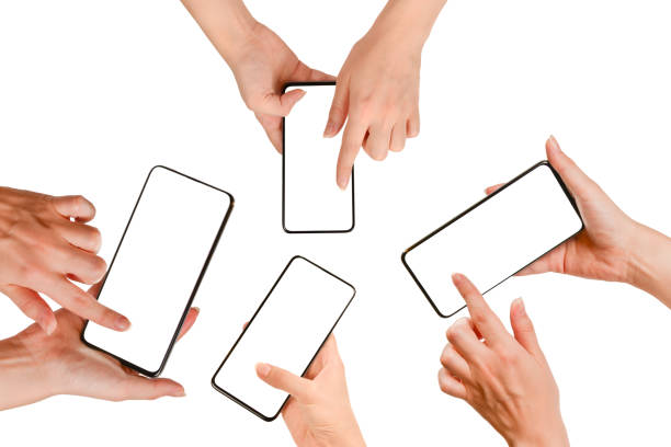 istock Smart phone in woman hands isolated on white background.  White screen. Copy space. 1344775315