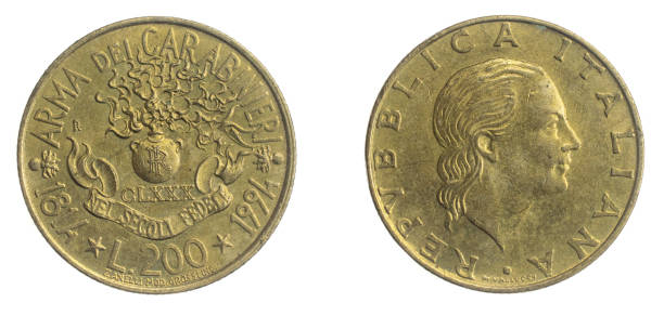 istock Italy two hundred lira coin on white isolated background 1344777295