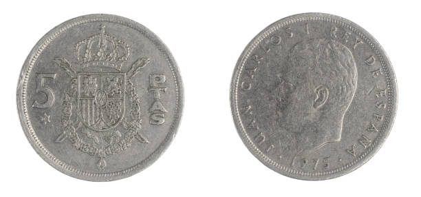 istock Spain  five ptas coin on white isolated background 1344777307