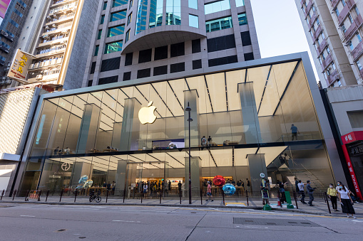 New York, USA - September 14, 2023: Iconic Apple Fifth Avenue store