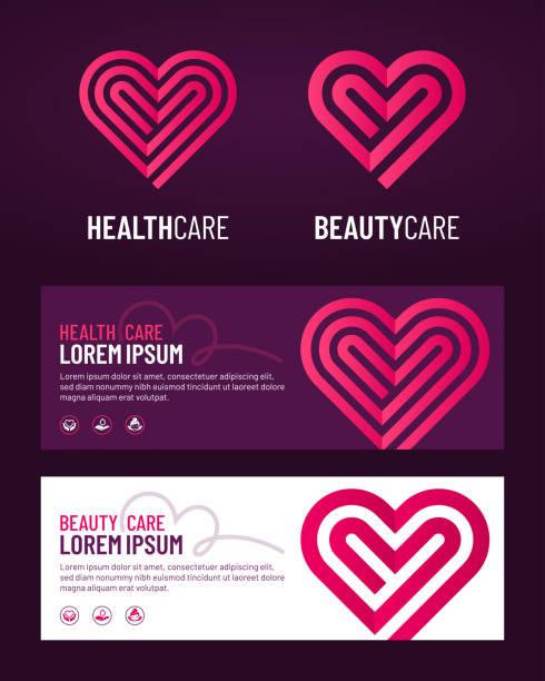 ilustraciones, imágenes clip art, dibujos animados e iconos de stock de banner de lujo para el cuidado de la salud o el amor y el conjunto de iconos - heart shape wing red vector