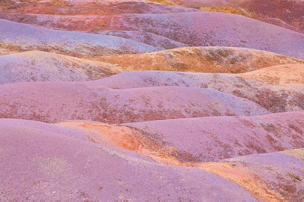 Seven Colored Earths of Chamarel, Mauritius. Natural sandy background. Abstraction. Selective focus