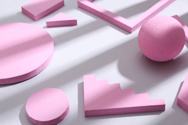 istock Abstract minimalistic composition with pink geometric shapes and trendy shadows. 1344781319