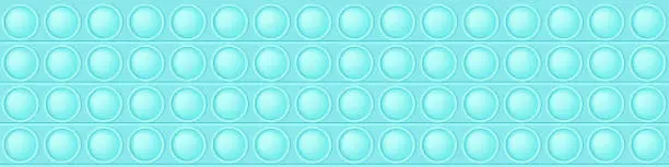 Vector illustration of Pop it blue background as a fashionable silicon toy for fidgets. Addictive anti-stress toy in pastel colors. Bubble sensory popit for kids. Vector illustration in rectangle format suitable for bunner.