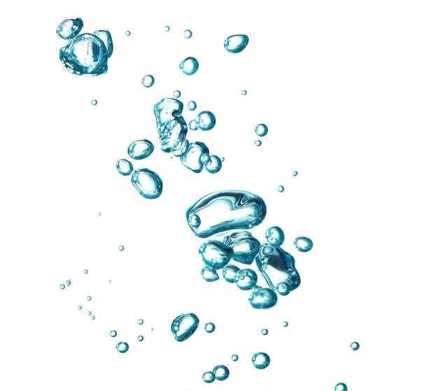 bulles d’oxygène bleues dans un sous-marin - bubble water underwater drop photos et images de collection
