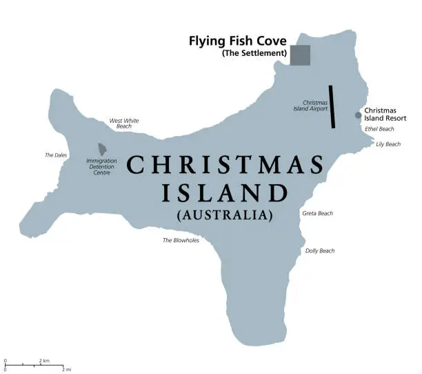 Vector illustration of Christmas Island, external territory of Australia, gray political map