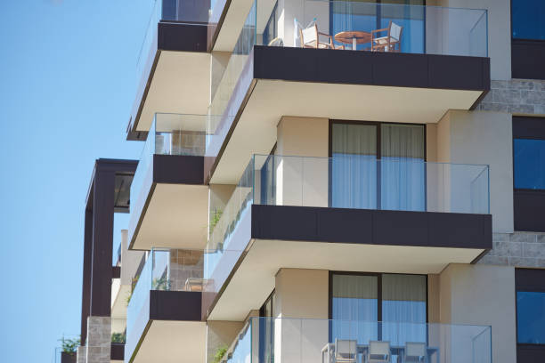 istock Balcony with glass railing in a modern apartment building 1344788365