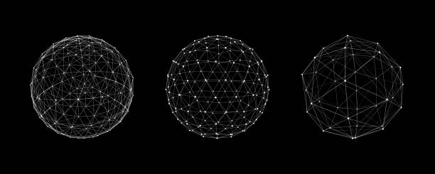 입자와 선의 벡터 미래 구체. 네트워크 연결 빅 데이터. 추상기술 배경. - vector globe planet sphere stock illustrations