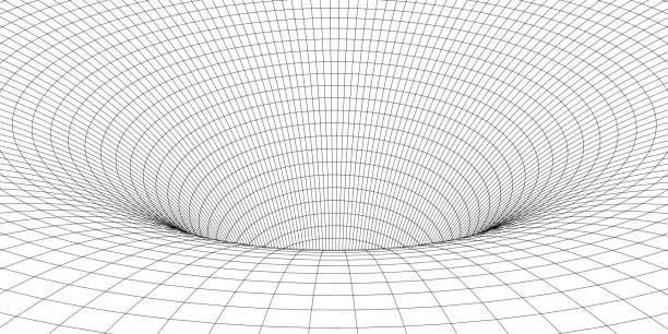 ilustrações de stock, clip art, desenhos animados e ícones de abstract wireframe tunnel. science wormhole. vector 3d portal grid. futuristic fantasy funnel. - quantum computing