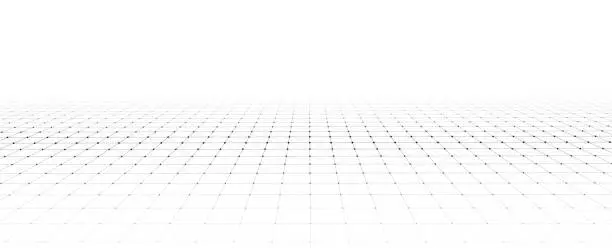 Vector illustration of Wireframe landscape. Vector perspective grid. Digital space. Mesh on a white background.