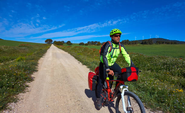 istock Biker by Camino de Santiago in bicycle 1344792858