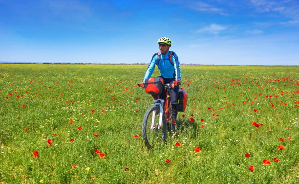 istock Biker by Camino de Santiago in bicycle 1344792943