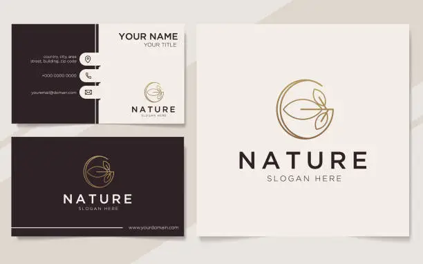 Vector illustration of Initial letter G with leaf element logo and business card template