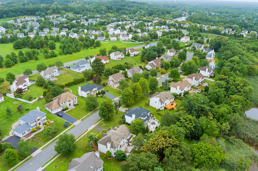 Aerial view modern residential district in American town, residential neighborhood in Woodbridge NJ USA