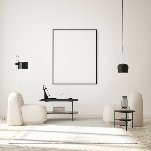 istock mock up poster frame in modern interior background, living room, Scandinavian style, 3D render, 3D illustration 1344800926